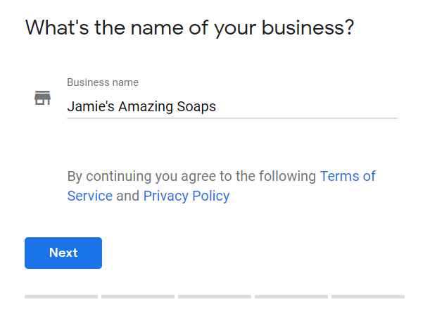 Example of Google My Business business name entry form